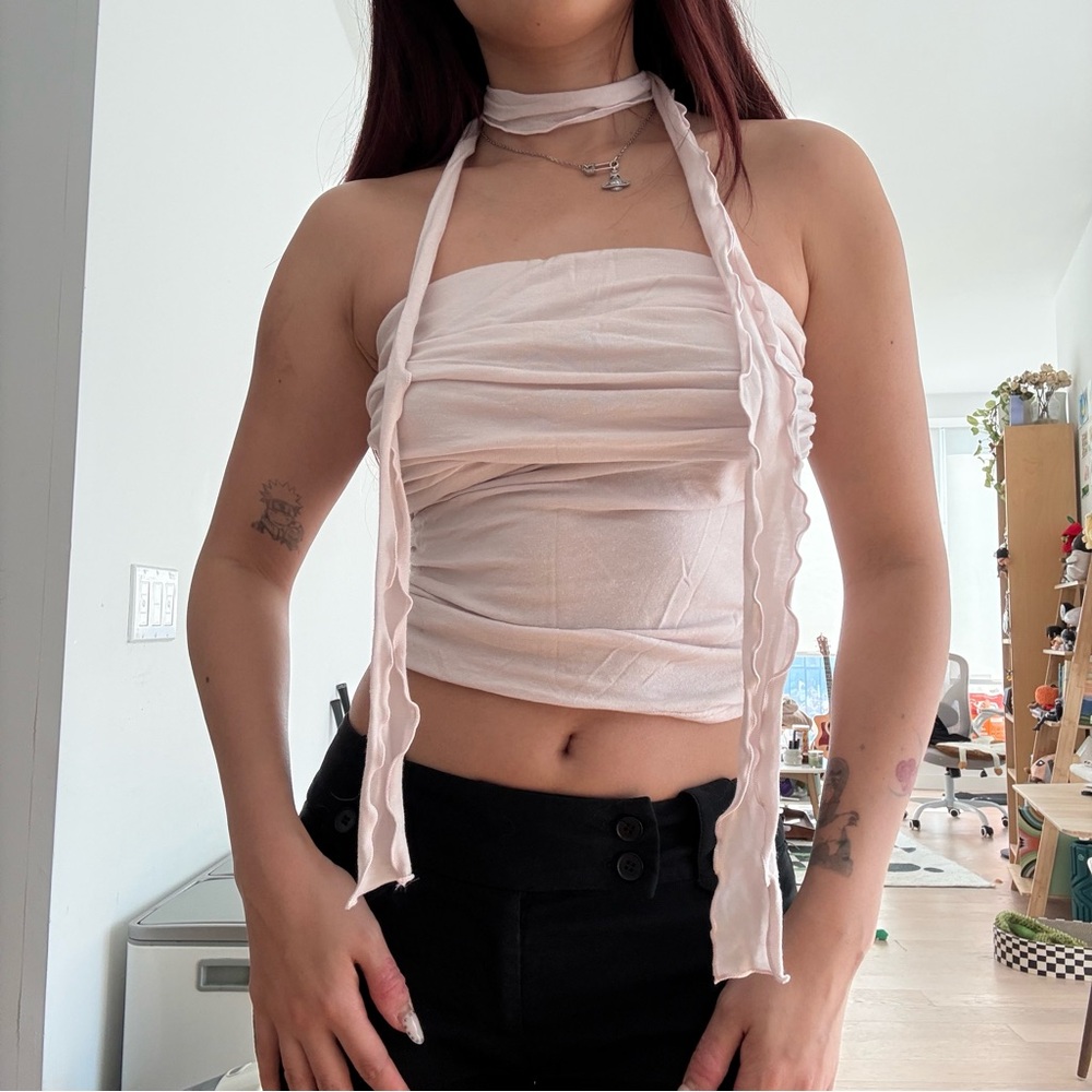 Light Pink Halter Wrap Crop Top - Women